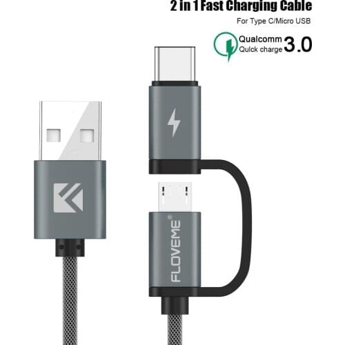 2 in 1 knit usb cable micro usb type-c cable fast charger 2.8A uab data cable high speed transfer for smart phone tablets mp3