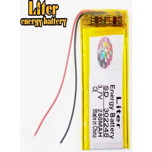 3.7V rechargeable lithium polymer battery 302248 280mAh MP3 MP4 MP5 Bluetooth radio battery monitor