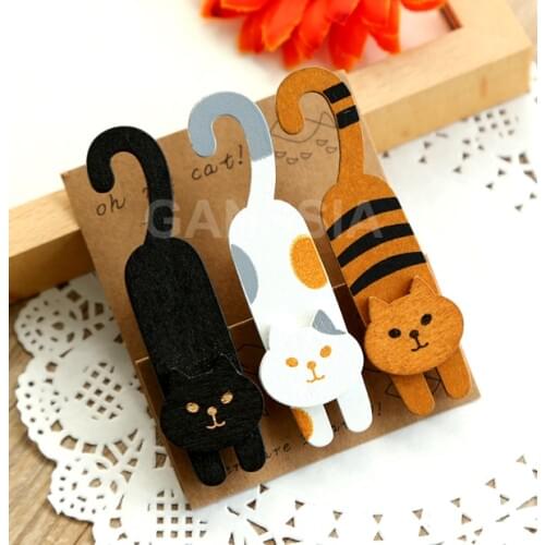 3pcs/set Kawaii cat design wooden clips Vintage style paper clip Office gift zakka supplies (ss-1270)