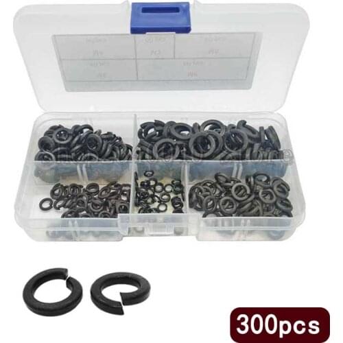 300pcs lock washers set black carbon steel m3 m4 m5 m6 m8 spring washer assortment kit Spring Split Washer