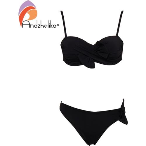 Andzhelika 2021 New Bikinis Women Sexy Brazilian Swimsuit Solid Bow Push Up Bikini Set Fold Beach Bathing Suit Swimwear Monokini