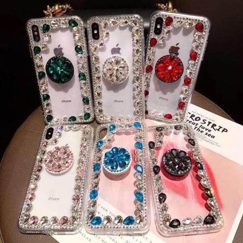 Bling Diamond Holder Case For iPhone 12 11 Pro Max XR XS MAX X 5 8 7 6 6S Plus Phone Case Clear Coque Cover For iPhone SE 2020