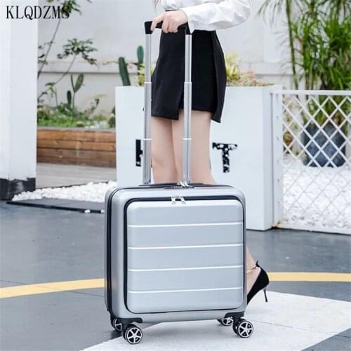 KLQDZMS 18inch Business boarding travel suitcase men women carry on trolley bag ABS PC rilling luggage on wheel