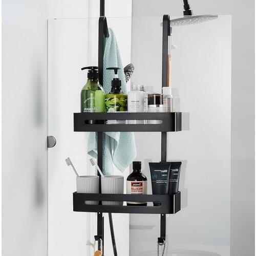 Black Hanging Bath Shelves Bathroom Shelf Organizer Nail-free Shampoo Holder Storage Shelf Rack Bathroom Basket Holder