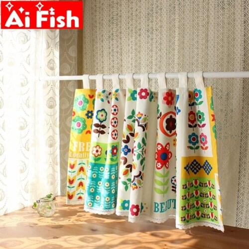 Colorful Blooming Flowers Cotton Half Sling Top Curtain Cartoon Plant Kitchen Partition Short Panel Wardrobe Door Curtain Decor