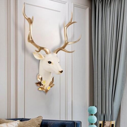 Room TV background wall decoration pendant 3D three dimensional Zhaocai deer head wall hanging porch wall decoration