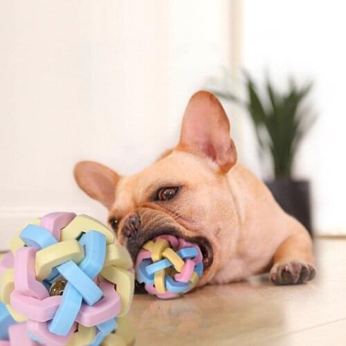 Diameter 8cm Macaron Rainbow Pet Bell Ball Dog Toy Cat Toys Pet Dog Ball Bell Rubber Chew Toys Play Teeth Training Pet Products