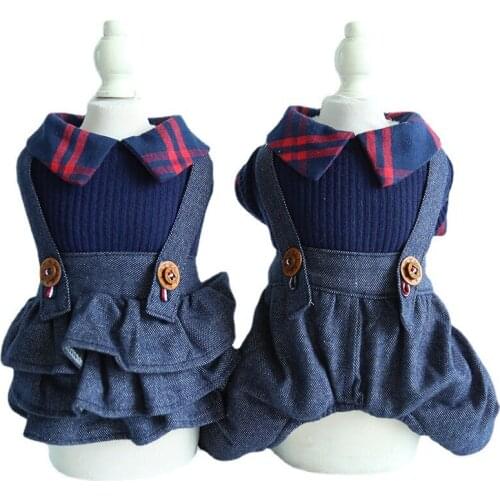 Small Dog Denim Clothes Winter Couple Pet Dog Dress Jumpsuit Schnauzer Clothing Shih tzu Skirt Yorkshire Terrier Puppy Costumes