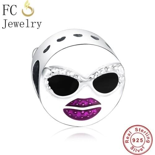 FC Jewelry Fit Original Brand Charm Bracelet 925 Sterling Silver Cool Man Face With Black Glasses Beads For Making Berloque 2020