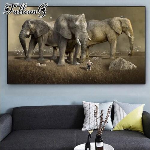 FULLCANG African elephant animals large diamond painting 5d diy full square round mosaic embroidery kit wall decoration FC3680