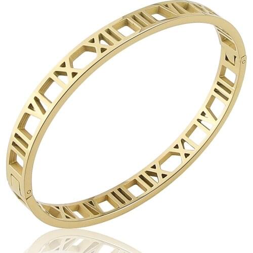 Delicate Hollow Roman Numeral Bracelets & Bangles Titanium Steel Bangle Fine Jewelry For Women Vacuum Plating Bangle Top Quality