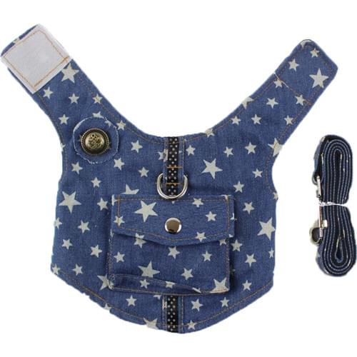 3 Size Dog Denim Jeans Jacket Harness D Ring Leash Vest Harness Set For Small Puppy Dog Cats