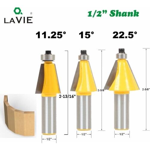 LAVIE 1pc 1/2" Shank 11.25 15 22.5 Degree Chamfer & Bevel Edging Router Bit Two Flute Woodworking Milling Cutting Bits MC03062
