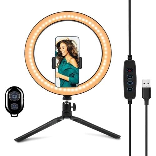 Anillo de luz con trípode para teléfono móvil, lámpara con soporte para foto, Led, selfi, Bluetooth, compatible con mando a dist