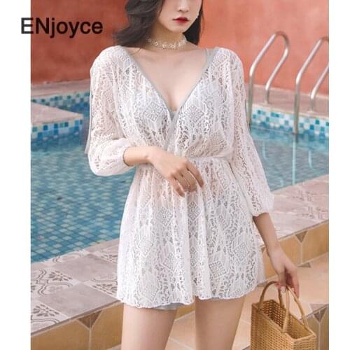 Summer Bikini Sexy V Neck 3 Piece Set Swimsuit Women See Through Swimwear High Waist Swimming Suit Beach Dress Outfits