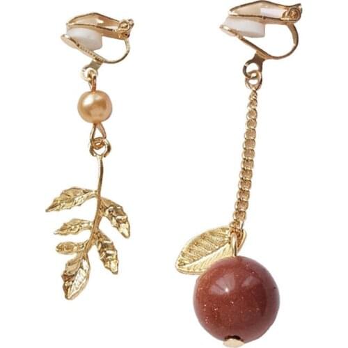 Leaves Earring Asymmetric Earrings For Women Vintage Leaf Stones Earrings Ear clip Without Piercing Party Jewelry Accessories