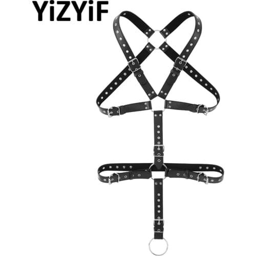 Men Harness Belt Waist Strap PU Leather Full Body Chest Harness Detachable Groin Straps With O-rings Sexy Male Body Erotic Belts