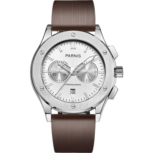 Parnis Pilot V Seriers Luminous Mens Leather Watchband Military Sport Chronograph Quartz Watch Wristwatch