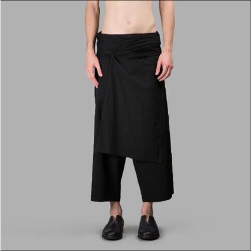 28-44 The New Mens Casual Stitching Pants Skirts Fashion Large Size Culottes Irregular Patchwork Ankle-length Pants Costumes