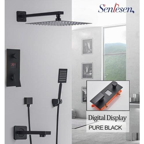 Senlesen Bath Shower Faucets Set Ultra-thin Bathroom Shower Tap Wall Mount Faucet Mixer Shower Set 8 inch/10 inch/12 inch