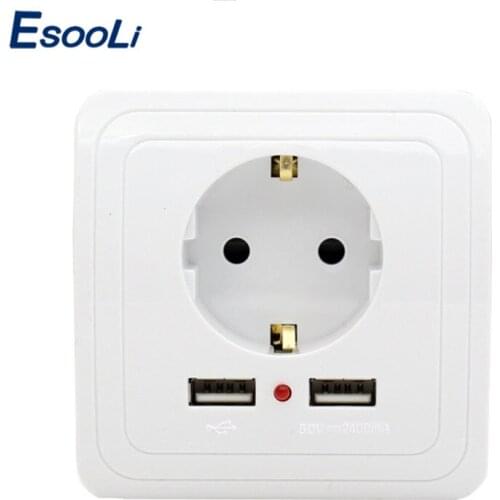 Esooli Smart Home Wall Power Socket 16A EU Standard Outlet With 2400mA Dual USB Charger Port for Mobile Super Power