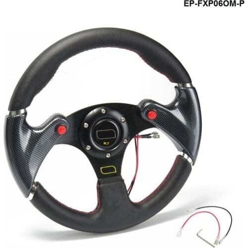 New 320MM Yellow PVC Sport Spoke Car Racing Steering Wheel Carbon Firbre + Horn Button EP-FXP06OM-P