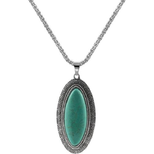 New 33G Word Pattern Retro Turquoise Turquoise Pendant Horse Eye Angel Eye High Quality Alloy Turquoise Necklace Jewelry