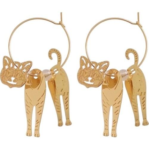 Wholesale Animal Funny Cat Ear Stud Retro Hollow Simple Golden Stereo Non-Mainstream Earrings Female Wholesale