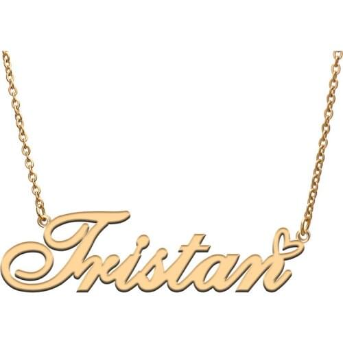 Tristan Love Heart Name Necklace Personalized Gold Plated Stainless Steel Collar for Women Girls Friends Birthday Wedding Gift
