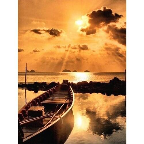 Landscape Sunset Seascape DIY Cross Stitch 11CT Embroidery Kits Craft Needlework Set Cotton Thread Printed Dropshipping