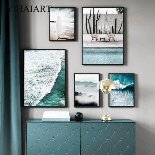 Beach Surfboard Canvas Print Wall Poster Sea Waves Art Painting Mountain Desert Landscape Decorative Picture for Home Room Decor