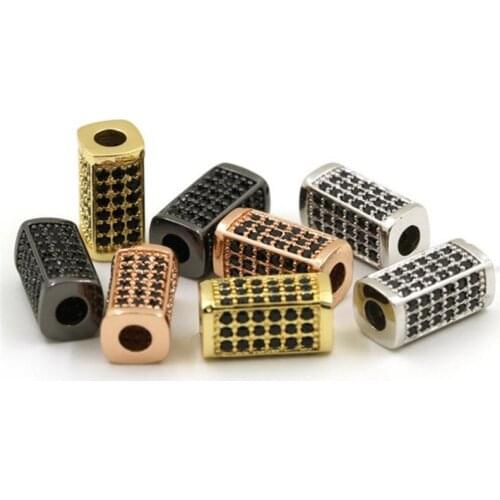 Rectangular square Unisexspacer beads charms black micro pave bead Cubic Zircon Bracelet Hand Chain Necklace Anklet