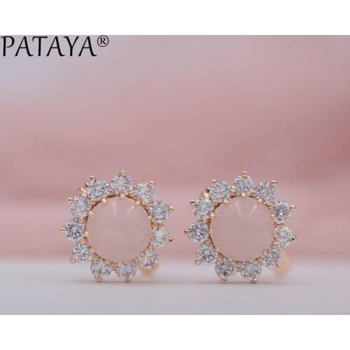 PATAYA Sunlight Big Drop Earrings 585 Rose Gold Round Natural Stone Earrings Luxurious Jewelry Cubic Zirconia Vintage Earrings