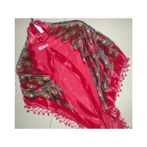 Triangle Beaded Peacock silk Velvet feeling 30% Nylon 70% rayon Burn Out Duster Opera Shawl Scarf Wrap 7pcs/lot #2181