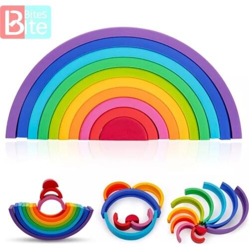 Silicone Rainbow Stacker Building Blocks Educational Baby Toys 1 Set Puzzle Montessori Rainbow Series Stacking Game Learning Toy