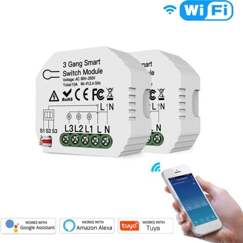 Tyua WiFi Smart Light Switch 3 Gang 1/2 Way Module Smart Life/Tuya App Control Works With Alexa Echo And Google Home
