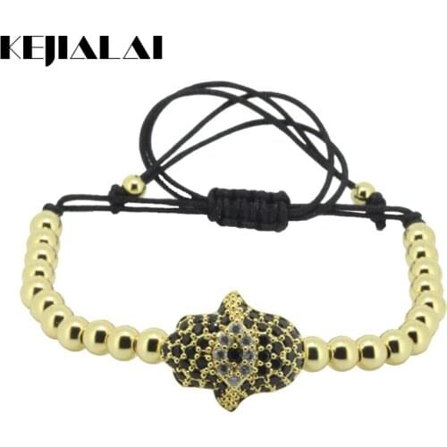 Unisex Charm Macrame Bracelet Micro Pave Black CZ Hamsa Eye Connector 5mm Beads Black Rope Braiding For Women Girls Dainty Gift