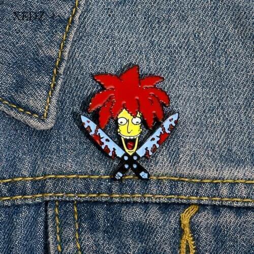 XEDZ Fun red hair boy clown double knife enamel pin romantic men and women metal badge punk clothes lapel brooch gift