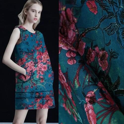 Magpie Play Peach Blossom French Imported Fashion Stereo Jacquard Print Gold Thread Brocade Fabric For Dress Coat Telas Tissus