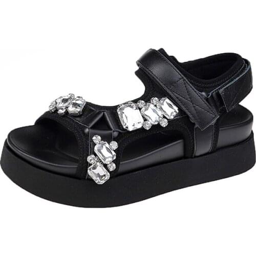 Women Clear Jewelry Embellished Universal Midform Footbed Chunky Platform Tev Casual Sporty Sandals Luxury Design Street Style