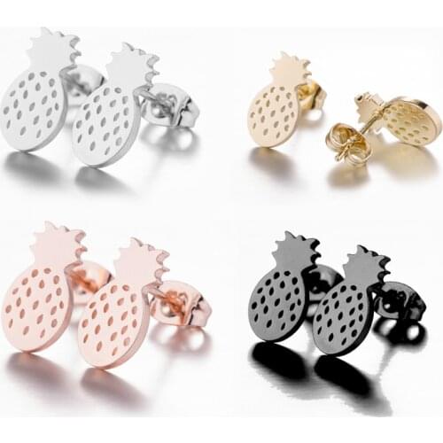 Cute Pineapple Earrings For Women Hollow Out Fruit Stud Earing Fashion Ear Accessories Trendy Stainless Steel Jewelry