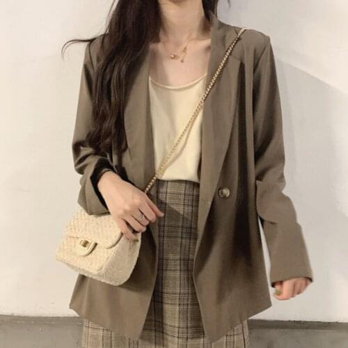 2021 Spring Blazer Women Double Breasted Oversized Suit Jacket Official Ladies Loose Long Sleeve Blazer FC643
