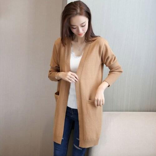 Womens Fad Womens Autumn and Winter Sweater Cardigan Long Sleeve Loose Knit Jacket Korean Wild Long Cardigan Sweater