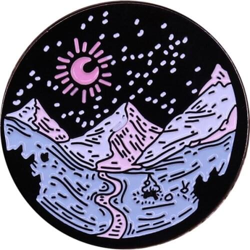 Beautiful mountain Landscape Hard Enamel Pins Collect Funny Metal Cartoon Brooch Backpack Collar Lapel Badges Fashion Jewelry