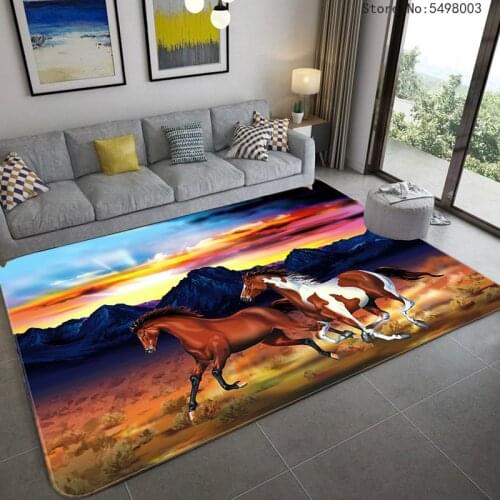 Running Horse Carpet Sunset Landscape floor Mat Anti-slip Living Room Large Area Rug Carpets for Room Decoration Teenager Kids