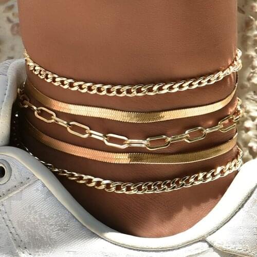 5 Pcs/Set Bohemian Gold Color Snake Chain Multilayer Anklets for Women Fashion Beach Party Anklets Set Foot Chain Jewelry Gifts