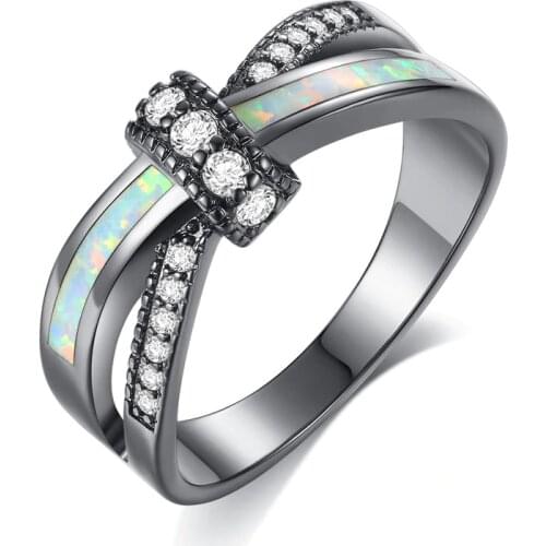 AMORUI Colorful Opal Natural Stone Ring Bagues Femme Black Gold Color Wedding Rings for Women Jewelry Anillos Mujer Gift