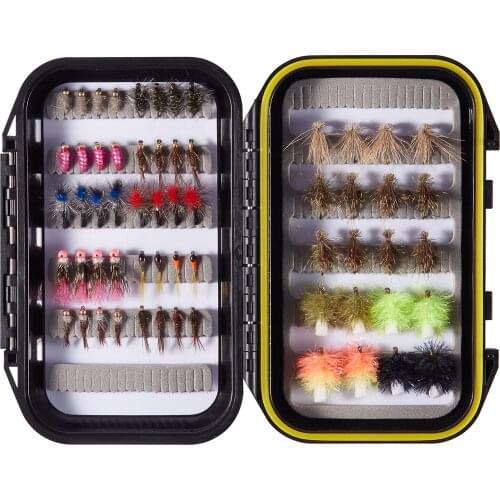 Bassdash Fly Fishing Flies Barbless Fly Hooks 60pcs with Waterproof Fly Box