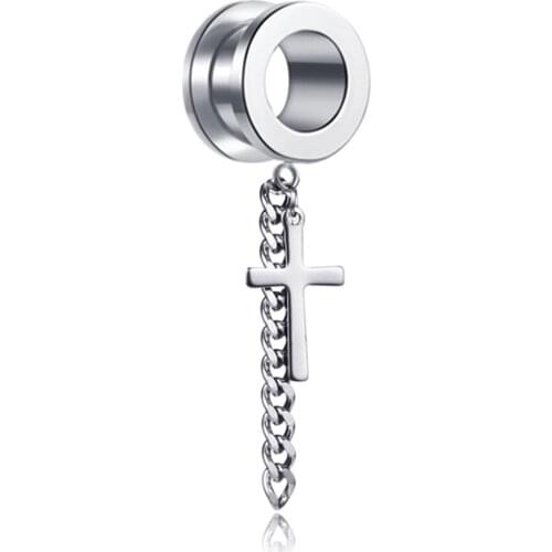 Stainless Steel Ear Plugs and Tunnels Dangle Flesh Tunnels Body Piercing Jewelry Cross Ear Expander Screw Ear Gauges6-16mm