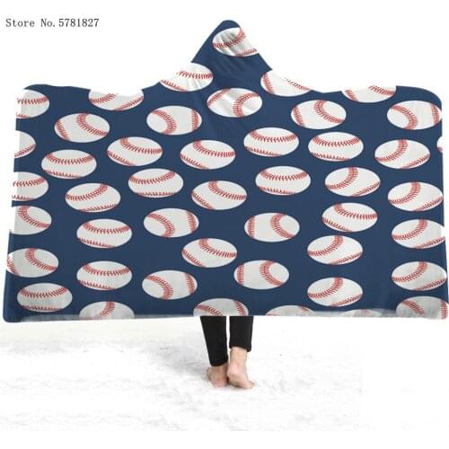Baseball Hooded Blanket Famous Sports Fleece Blanket 3D Print Nap Office Wearable Blanket Bedroom Autumn Winter Throw Blanket